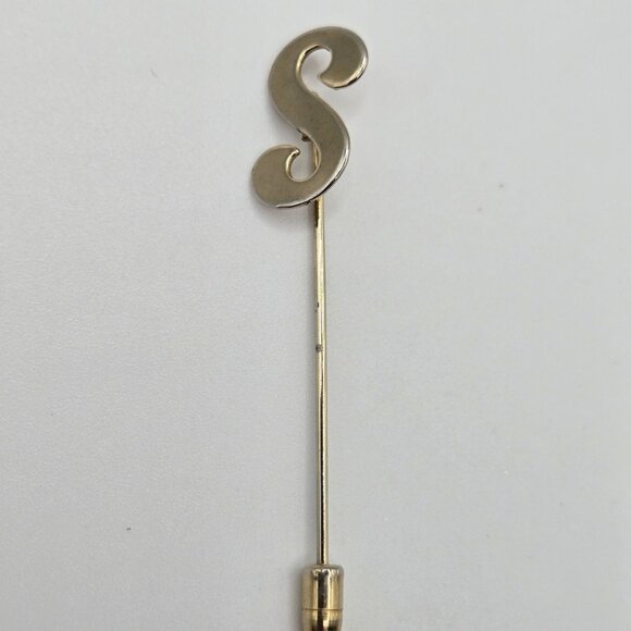 VTG Brooch Gold Tone Monogram Name Initial Stick Pin Brooch Letter "S" Gift - Picture 7 of 9